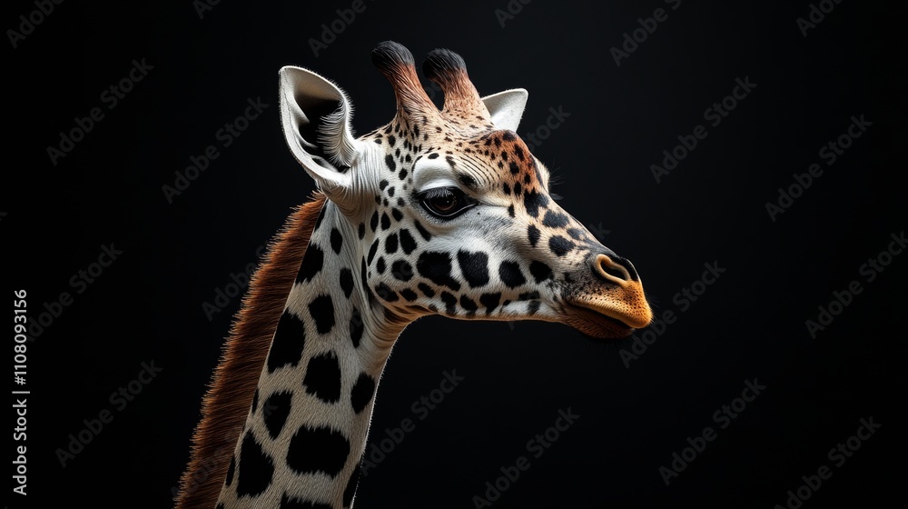 Obraz premium A giraffe with a black and brown pattern on its face