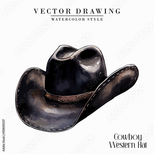 Cowboy Western Hat Vintage Watercolor style Stock vector