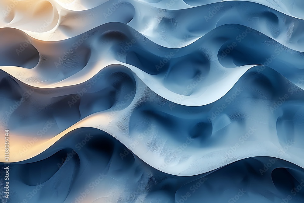 Obraz premium Abstract waves with smooth curves in shades of blue and light.