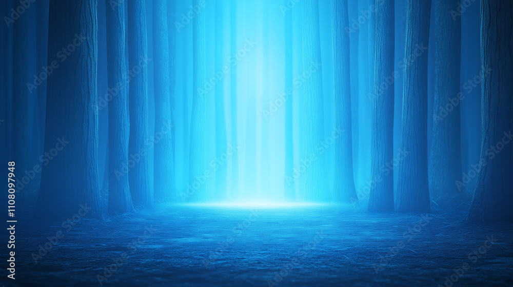 Obraz premium Mysterious blue light shining through a foggy forest