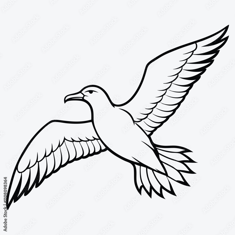 Fototapeta premium Albatross line art White background illustration Generative Ai