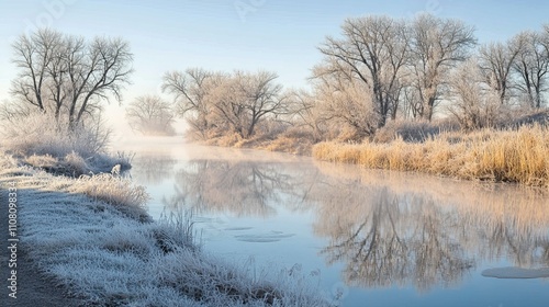 Wallpaper Mural Misty Riverbank with Frost Covered Grasses and Trees Mystical Foggy Mornings ,Winter seasson, Happy New Year, Happy christmass  Torontodigital.ca