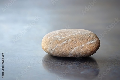 Smooth Tan River Rock On Dark Surface photo