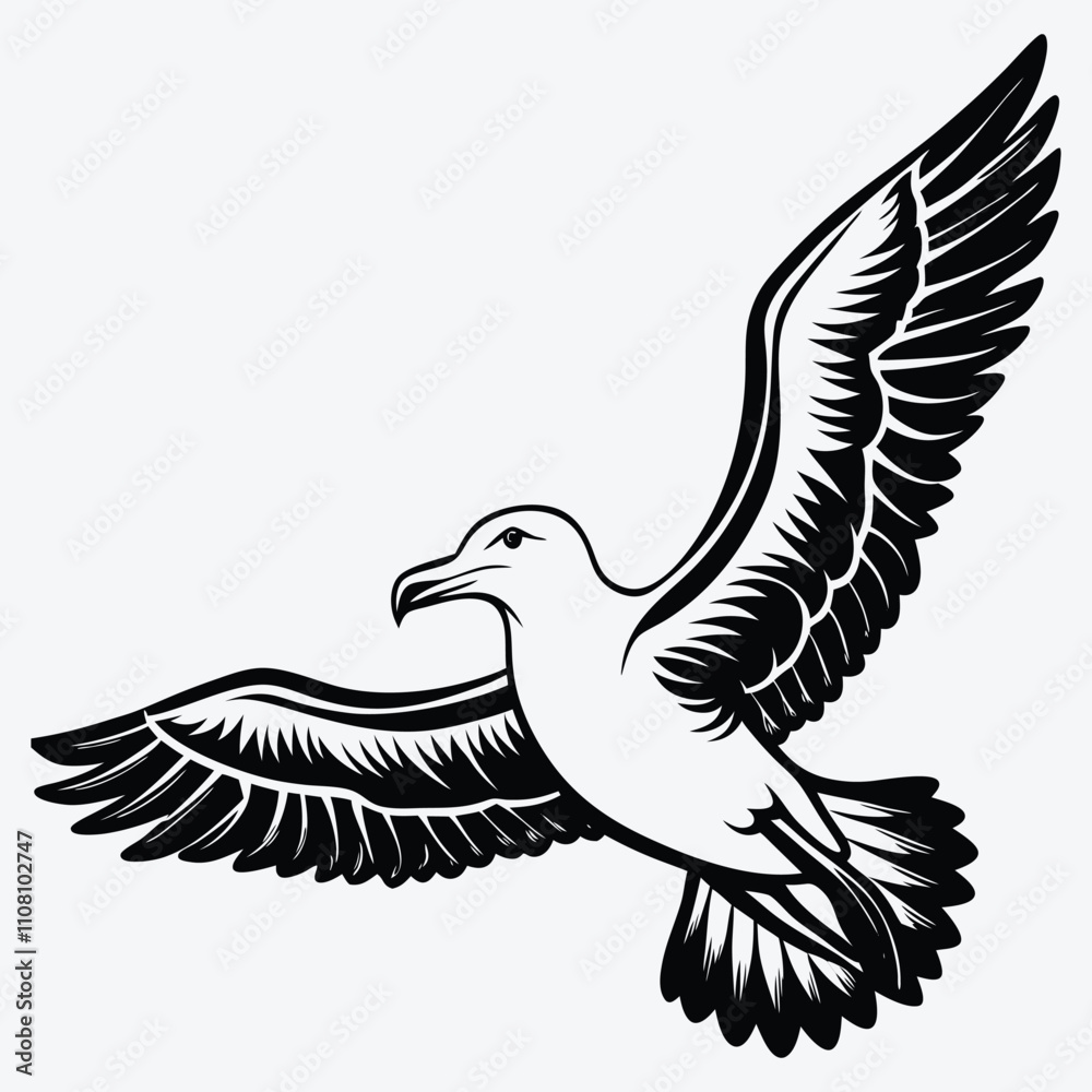 Fototapeta premium Albatross Silhouette White background illustration Generative Ai