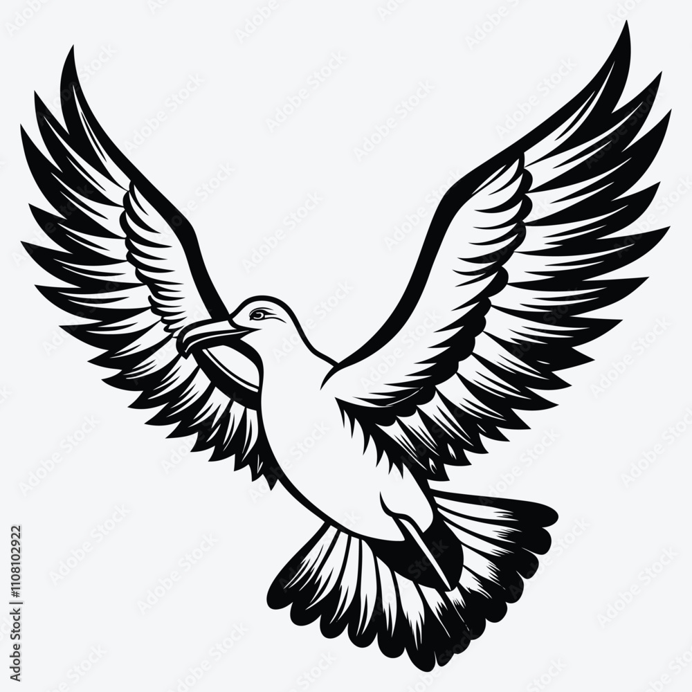 Fototapeta premium Albatross Silhouette White background illustration Generative Ai