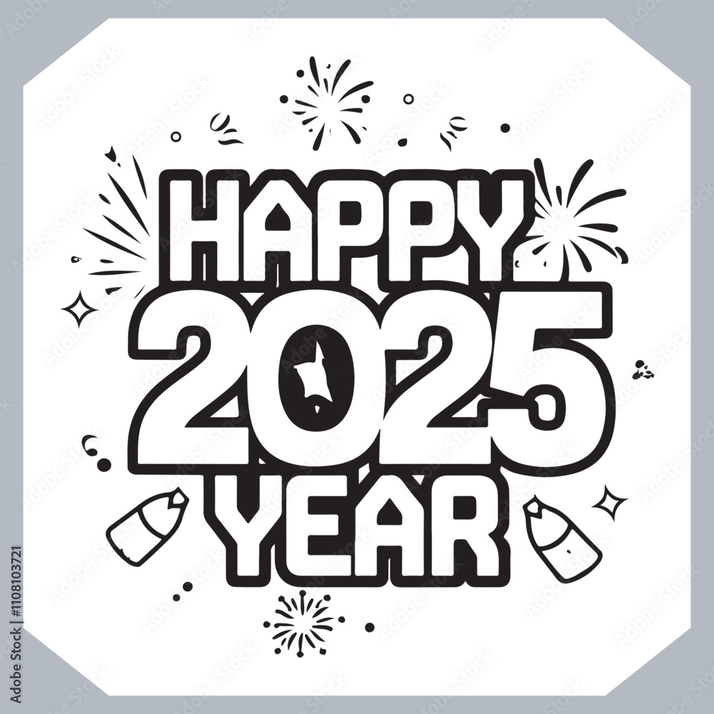 Fototapeta premium Happy New Year logo text design. Collection of Happy New Year symbols Vector Style Icons collection silhouette