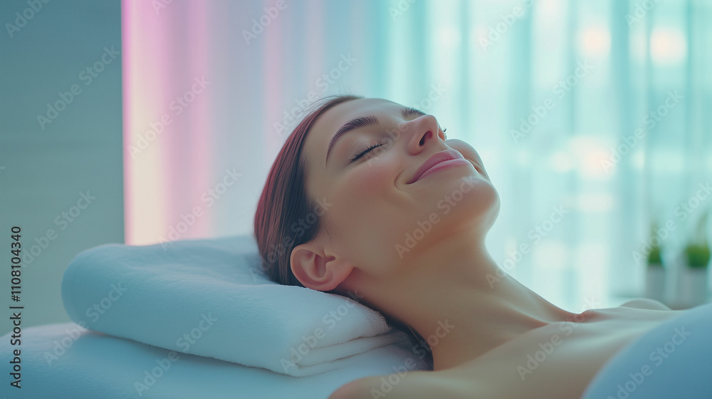 Relaxing spa treatment with young woman experiencing tranquility in a serene wellness environment Relaxing spa treatment with young woman experiencing tranquility in a serene wellness environment