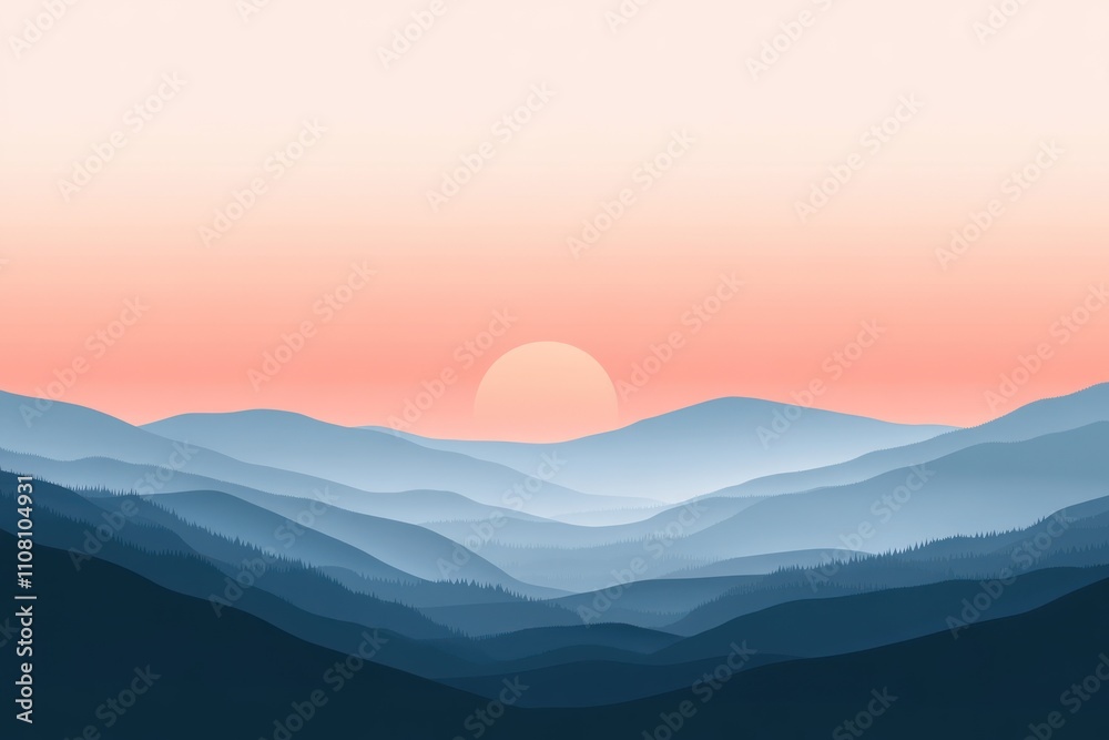 Fototapeta premium Serene Sunset Over Blue Mountain Ranges