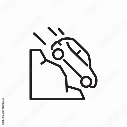 car fall off cliff icon sign vector