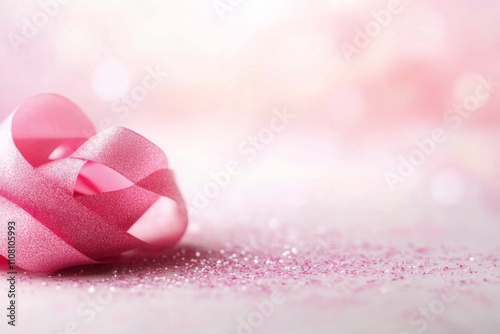 Soft pink ribbon rests on a sparkling background adding elegance to a celebration or event