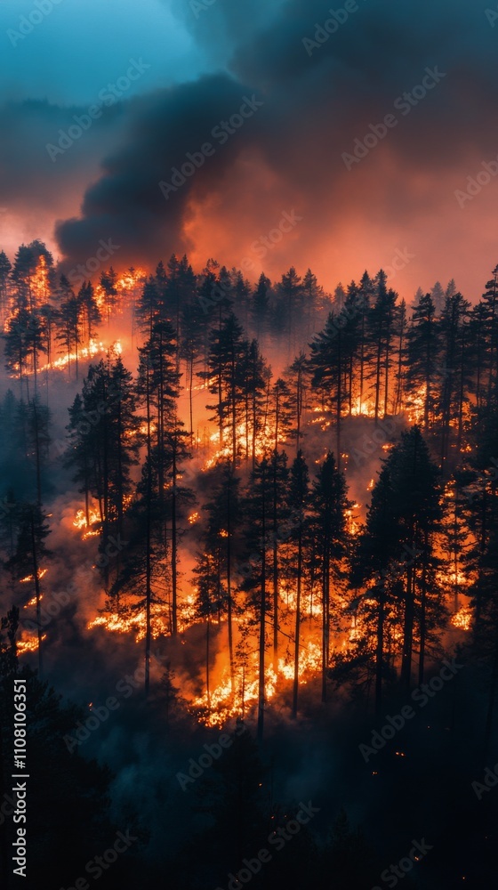 Wildfire consumes forest in dramatic blaze near mountains during daylight hours Wildfire consumes forest in dramatic blaze near mountains during daylight hours