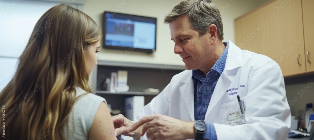 Obraz premium Dermatologist Conducting Allergy Patch Test in Sterile Clinic Setting for Patient Comfort