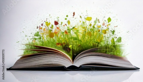Pages d'un livre duquel s'échappe de la végétation
