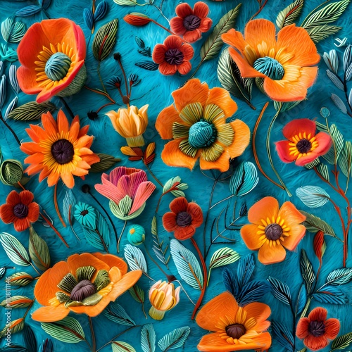 Seamless 3d embroidered floral pattern