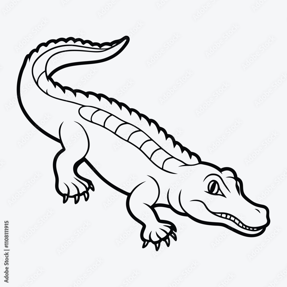 Fototapeta premium Alligator line art White background illustration Generative Ai