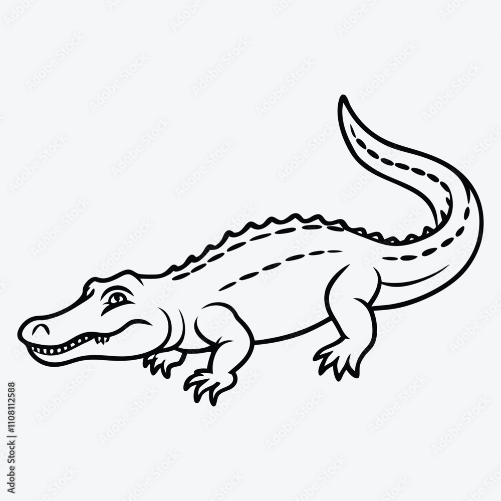 Fototapeta premium Alligator line art White background illustration Generative Ai