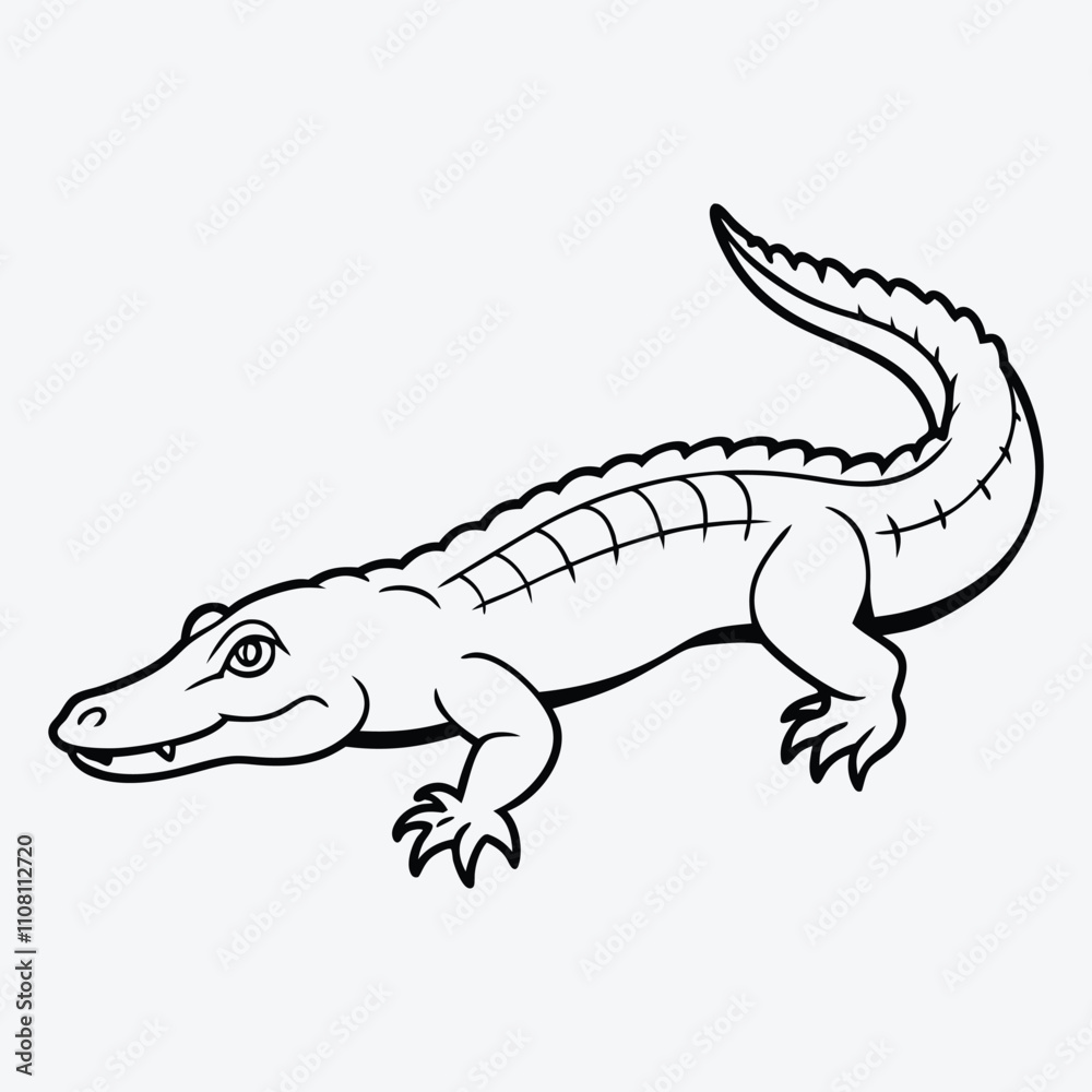 Fototapeta premium Alligator line art White background illustration Generative Ai