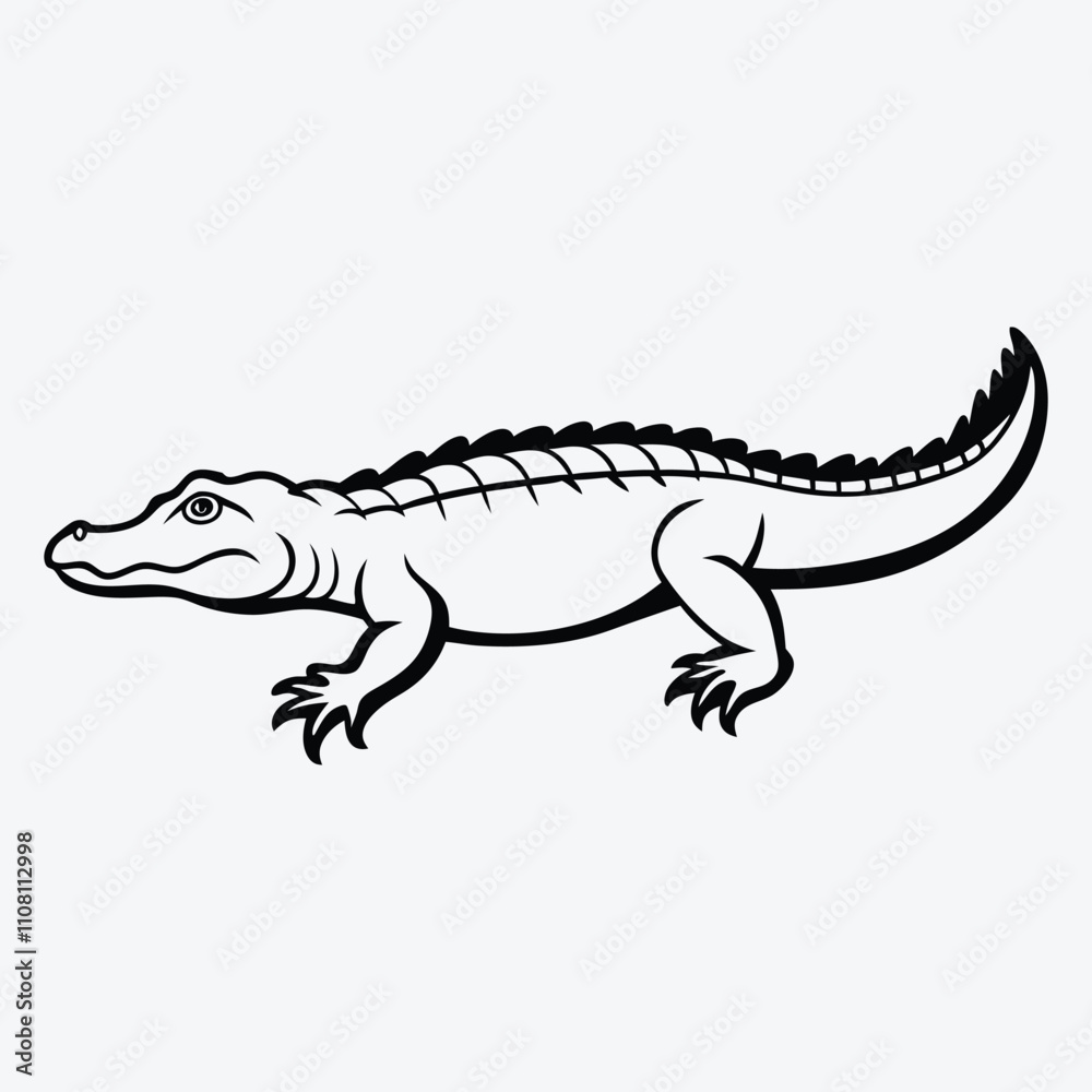 Fototapeta premium Alligator line art White background illustration Generative Ai
