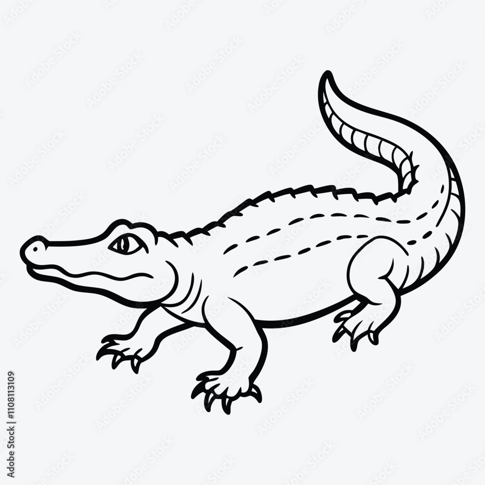 Fototapeta premium Alligator line art White background illustration Generative Ai