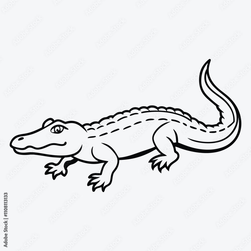 Fototapeta premium Alligator line art White background illustration Generative Ai