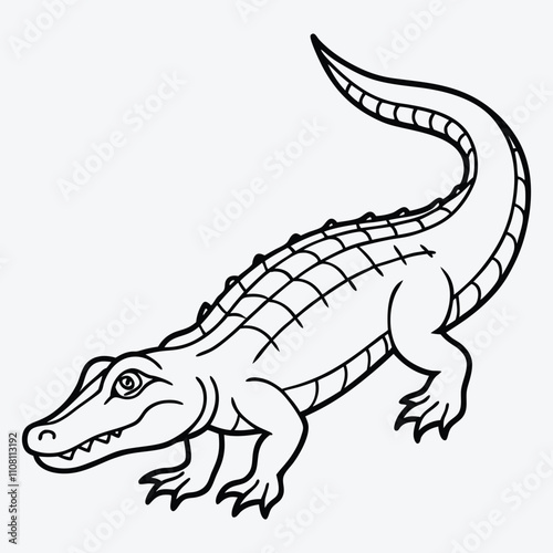 Alligator line art White background illustration Generative Ai