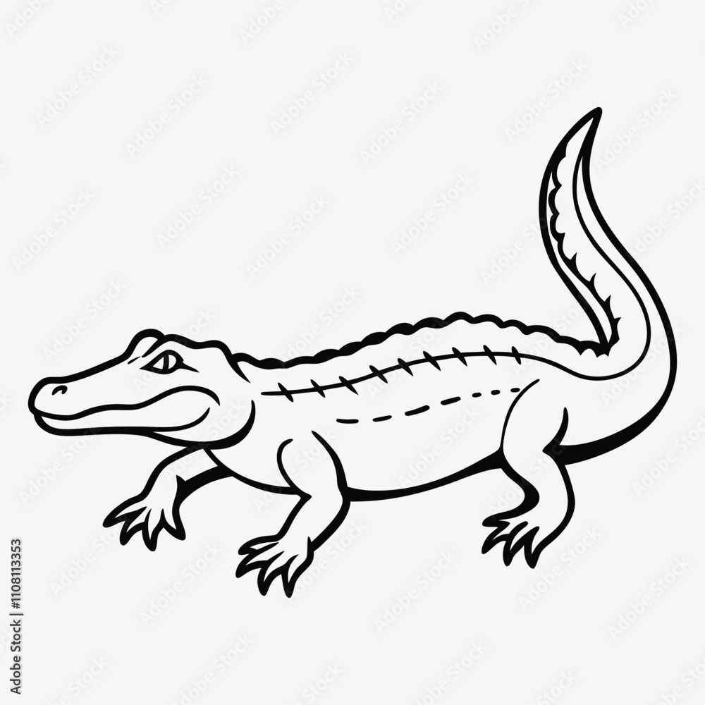 Fototapeta premium Alligator line art White background illustration Generative Ai