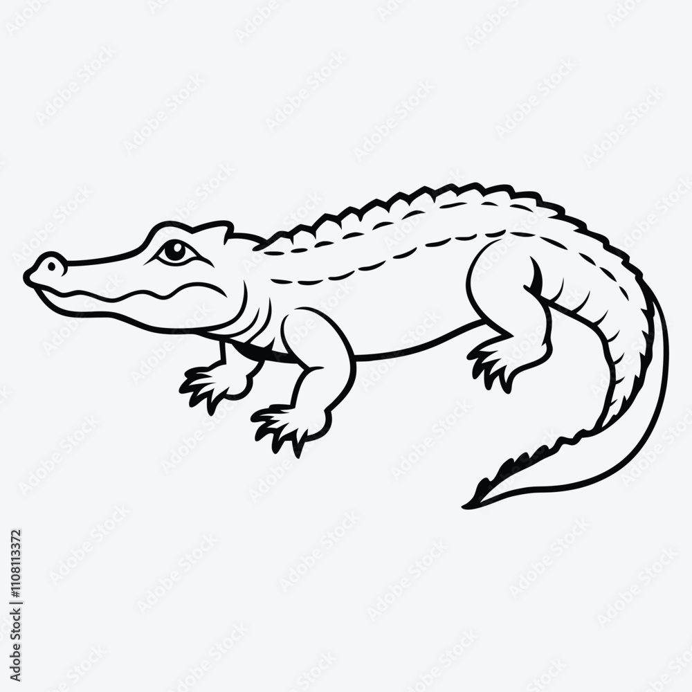 Fototapeta premium Alligator line art White background illustration Generative Ai
