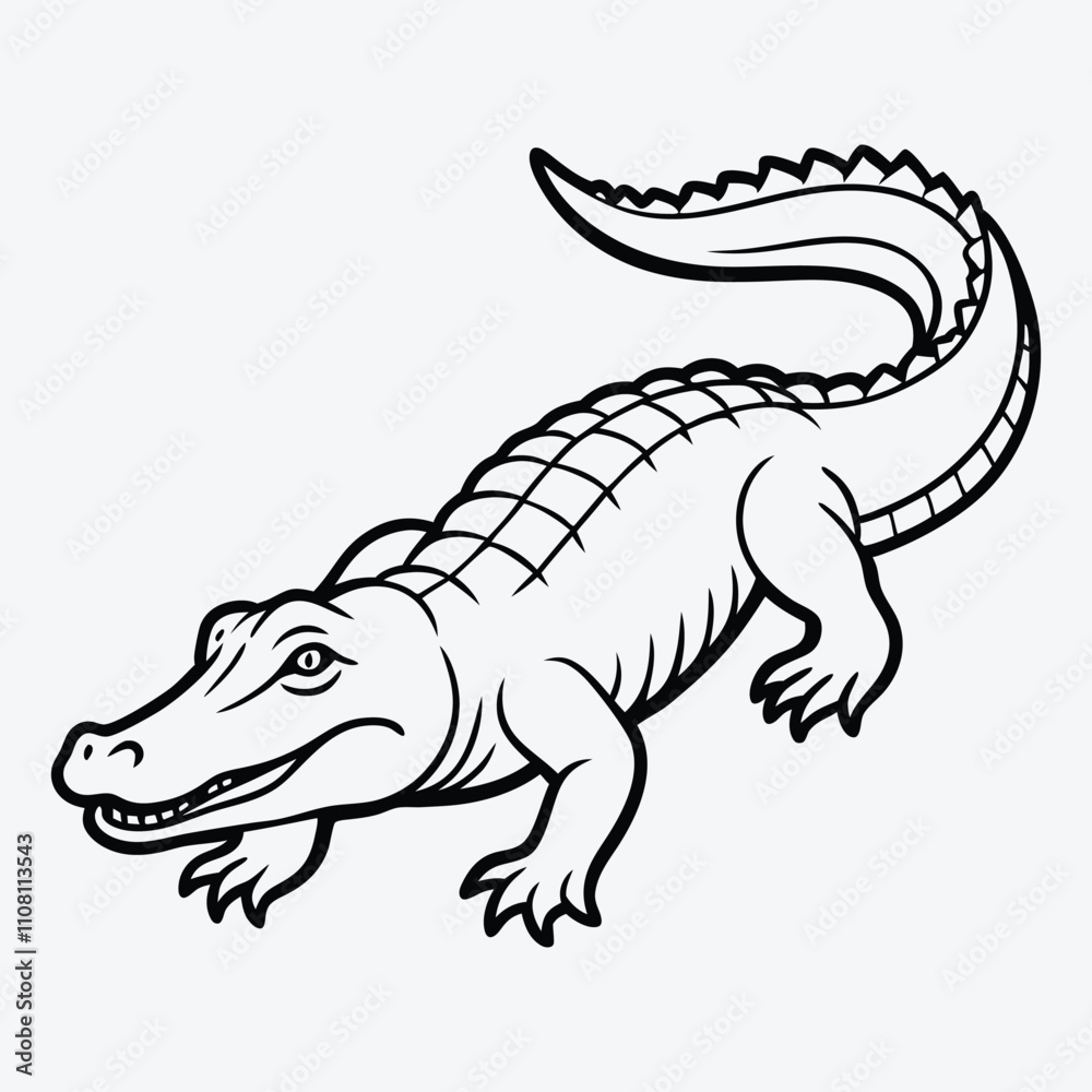 Fototapeta premium Alligator line art White background illustration Generative Ai