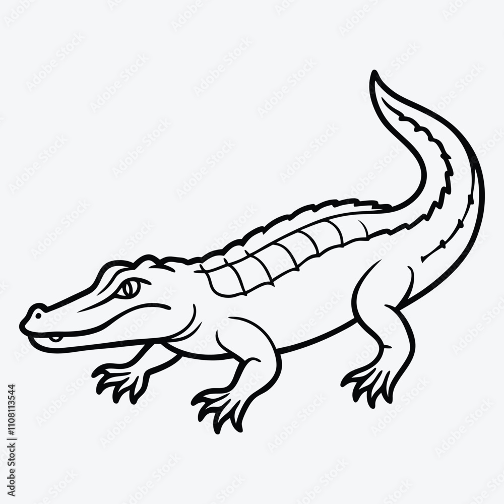 Obraz premium Alligator line art White background illustration Generative Ai