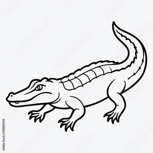 Alligator line art White background illustration Generative Ai