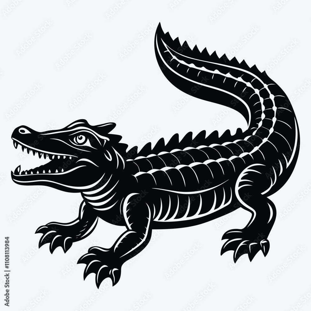 Fototapeta premium Alligator Silhouette White background illustration Generative Ai