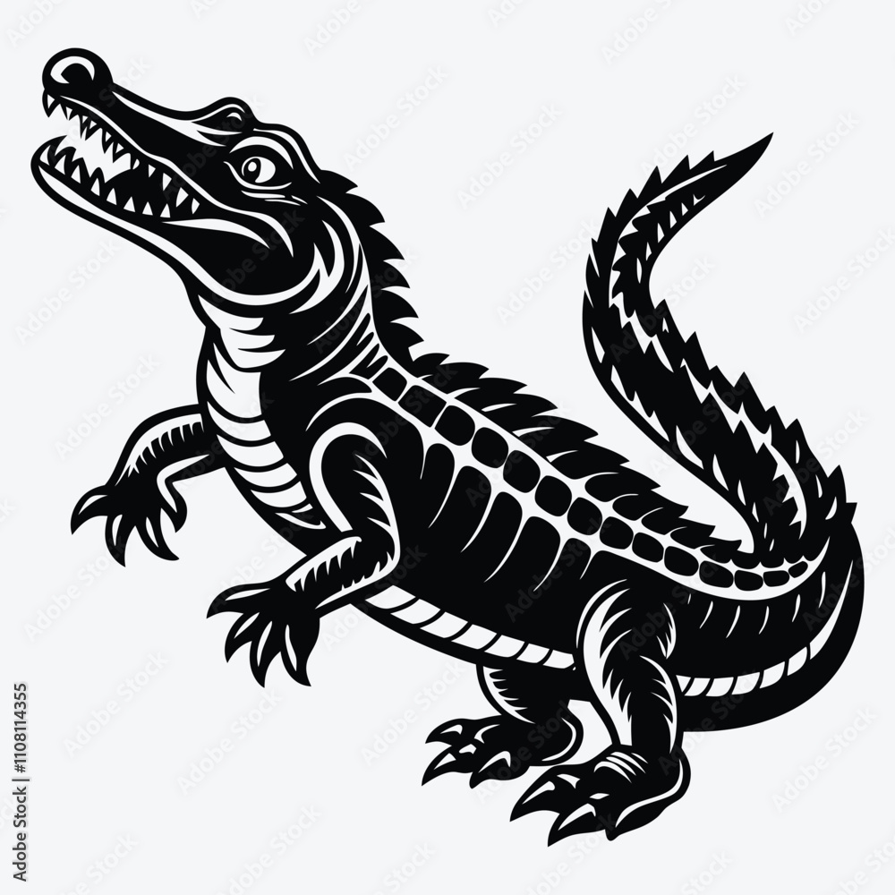 Fototapeta premium Alligator Silhouette White background illustration Generative Ai