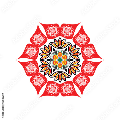 Red ornamental spiritual symbol mandala design.