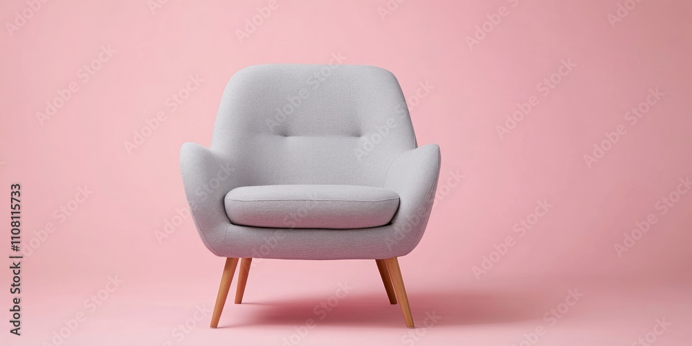 Fototapeta premium Modern light grey armchair on pink background.