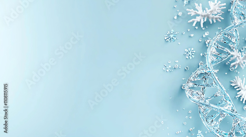 Christmas background with snowflakes and dna chain on blue background