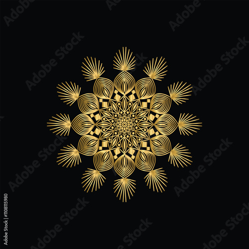 Gold color decorative round shape unique Mandala Design and Vector illustration.