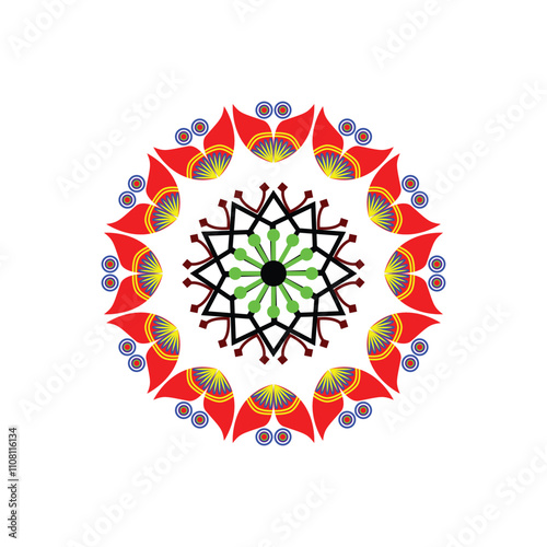 Elegant colorful mandala vector design for coloring page, greeting card, invitation, tattoo. Vector illustration