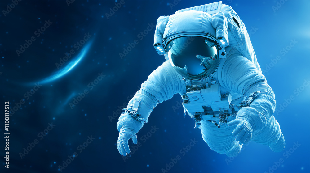 Astronaut in a serene blue space environment Astronaut in a serene blue space environment