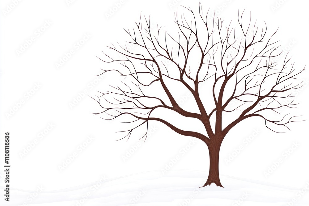 Fototapeta premium Bare Winter Tree Stands in Snowy Landscape