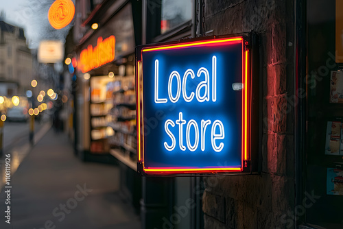 Modern Storefront with the Inscription ‘Local Store’ – Ideal Visual for Highlighting Small Business, Retail, and Community Shopping Concepts