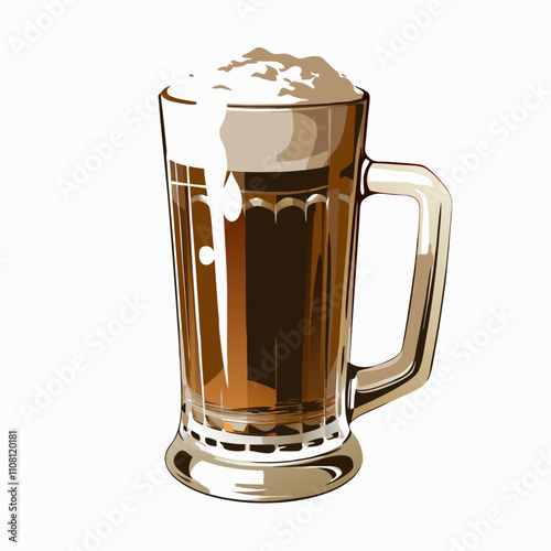 Glass of foamy beer in stylized semi-realistic drawing, detailed illustration perfect for pub menus, Oktoberfest posters, bar advertising or craft beer packaging. Concept: beverage branding, seasonal 