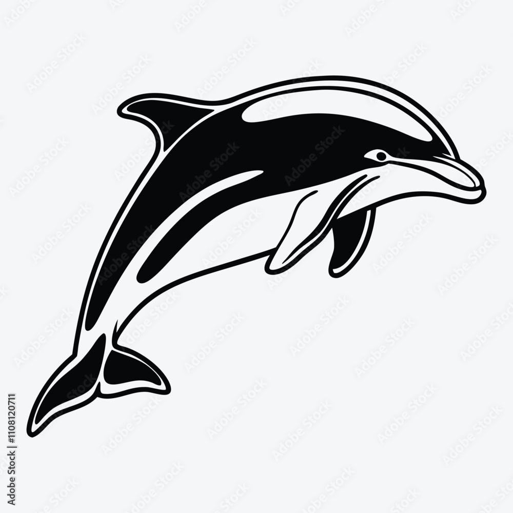 Fototapeta premium Amazon Dolphin Silhouette White background illustration Generative Ai
