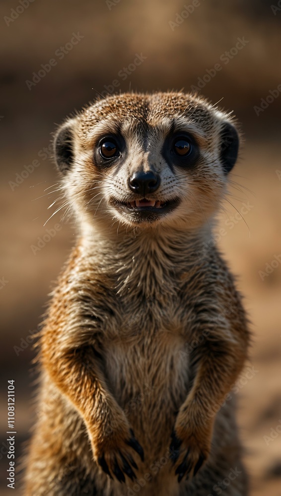 Fototapeta premium Playful meerkat close-up with copy space.