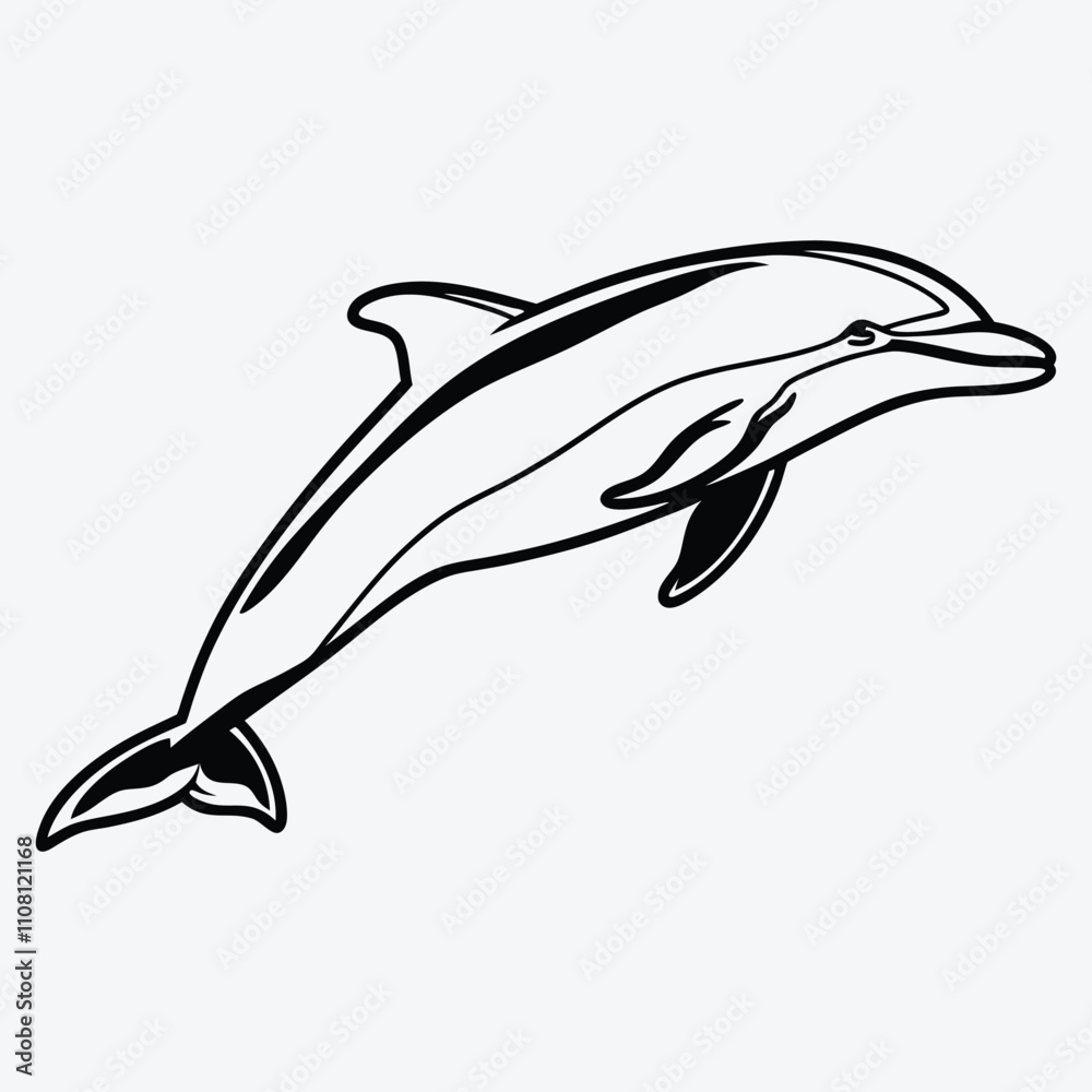 Fototapeta premium Amazon Dolphin Silhouette White background illustration Generative Ai