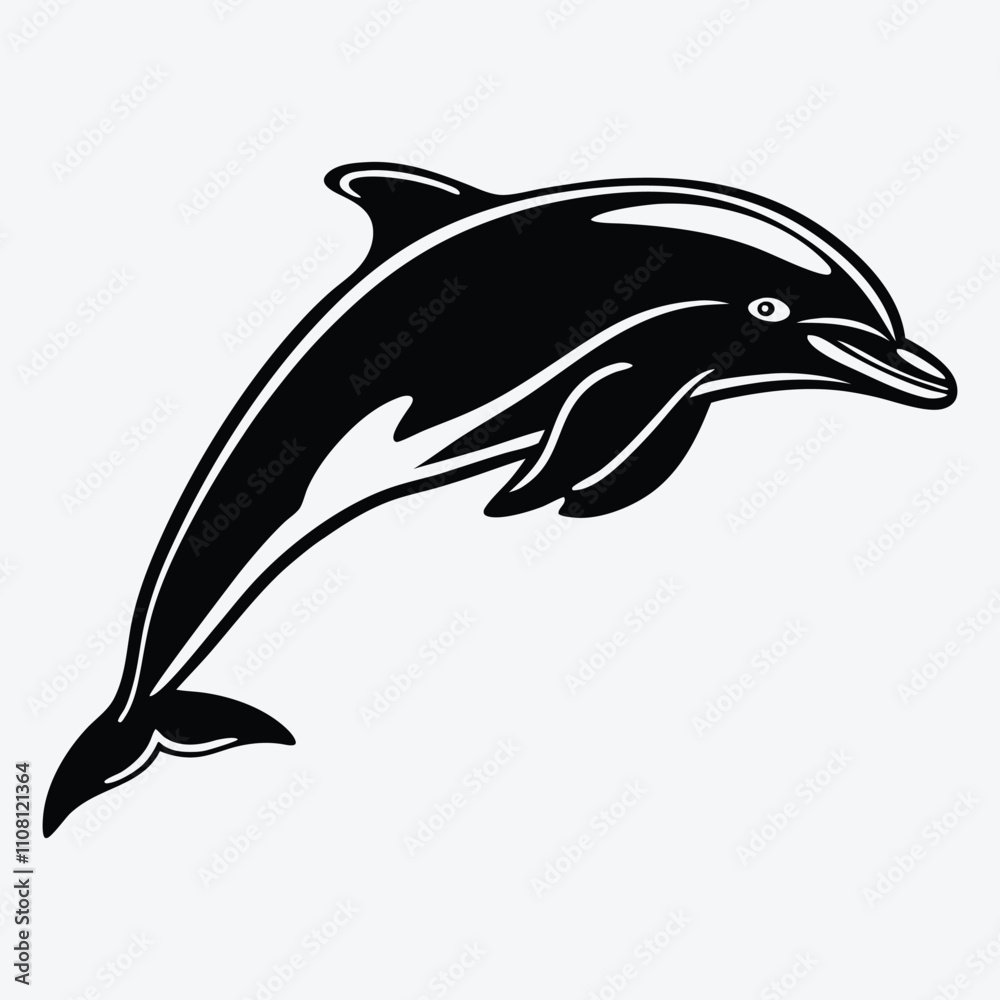 Fototapeta premium Amazon Dolphin Silhouette White background illustration Generative Ai