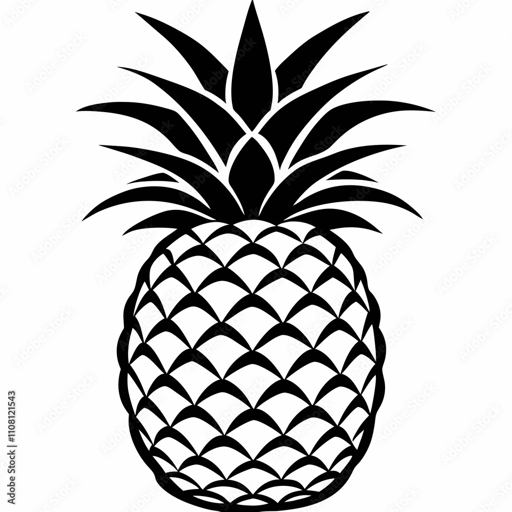 Obraz premium Stylized black pineapple illustration, minimalist design on white background, copy space