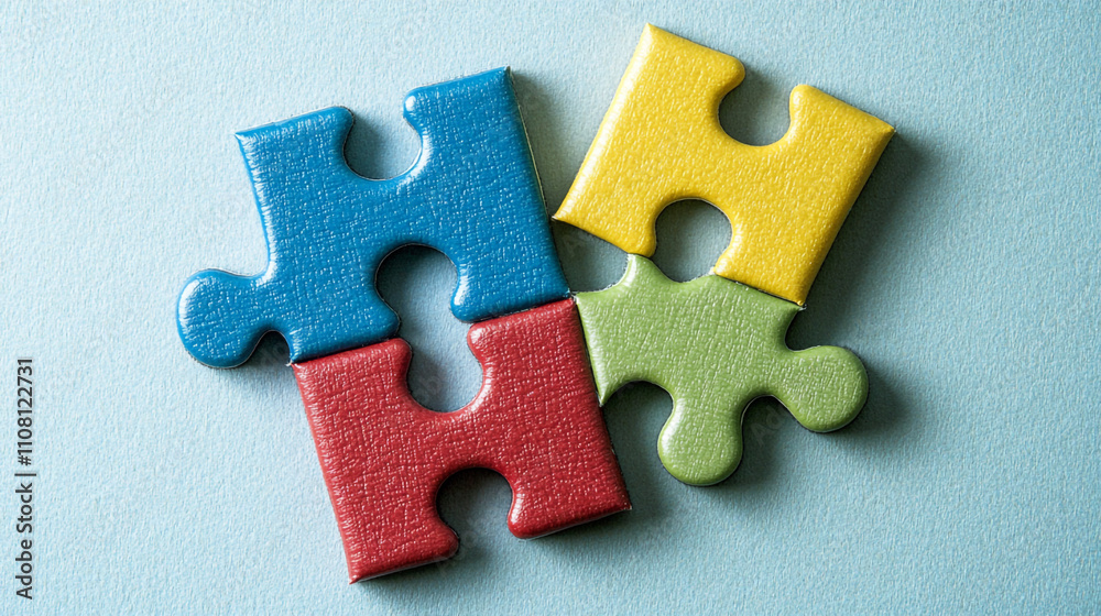 Obraz premium Colorful Puzzle Pieces Interlocking Teamwork Solution Connection