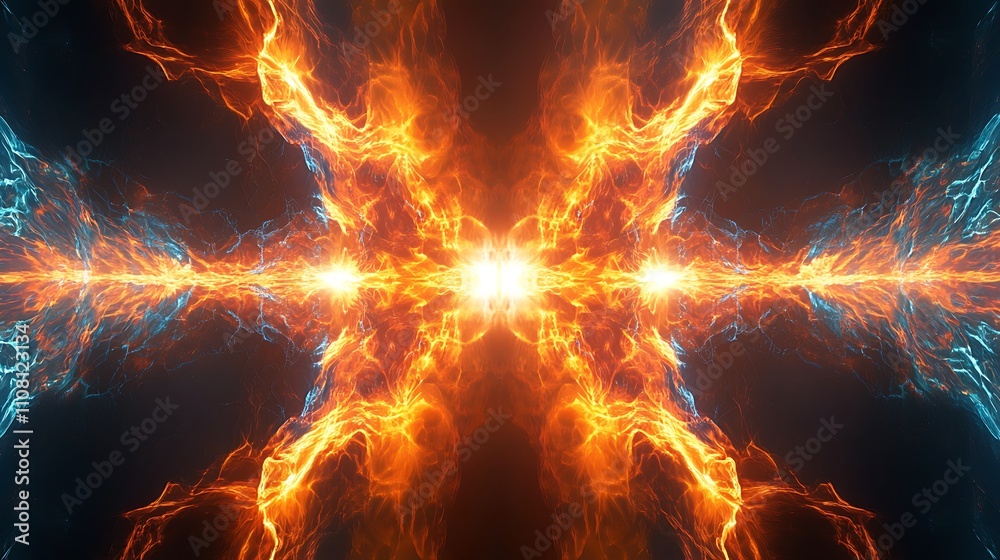 Fototapeta premium Fiery Cosmic Energy Surges with Plasma Lightning and Electric Explosions in Space