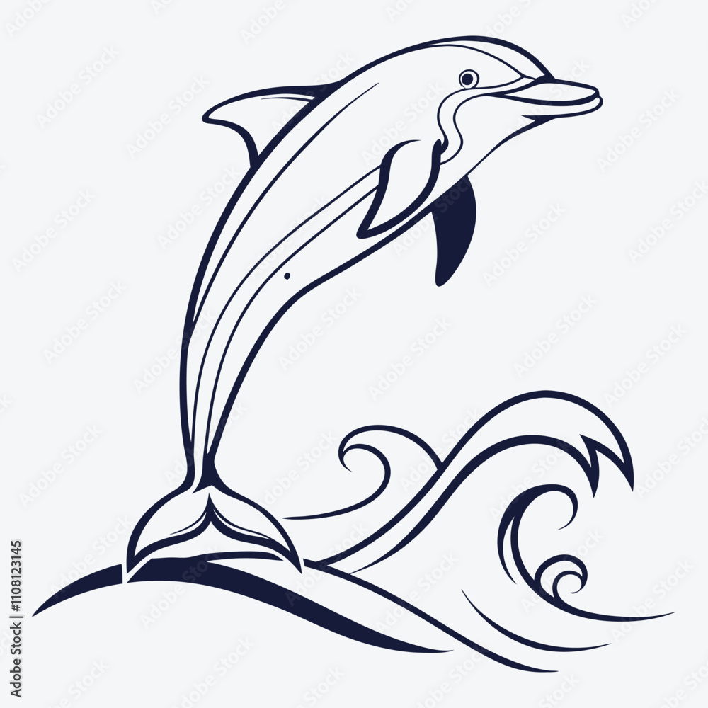 Fototapeta premium Amazon Dolphin Silhouette White background illustration Generative Ai