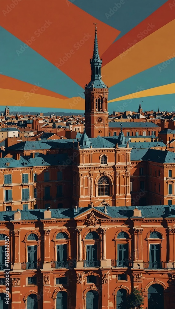 Obraz premium Pop art print of Toulouse, France, with vibrant cityscape.